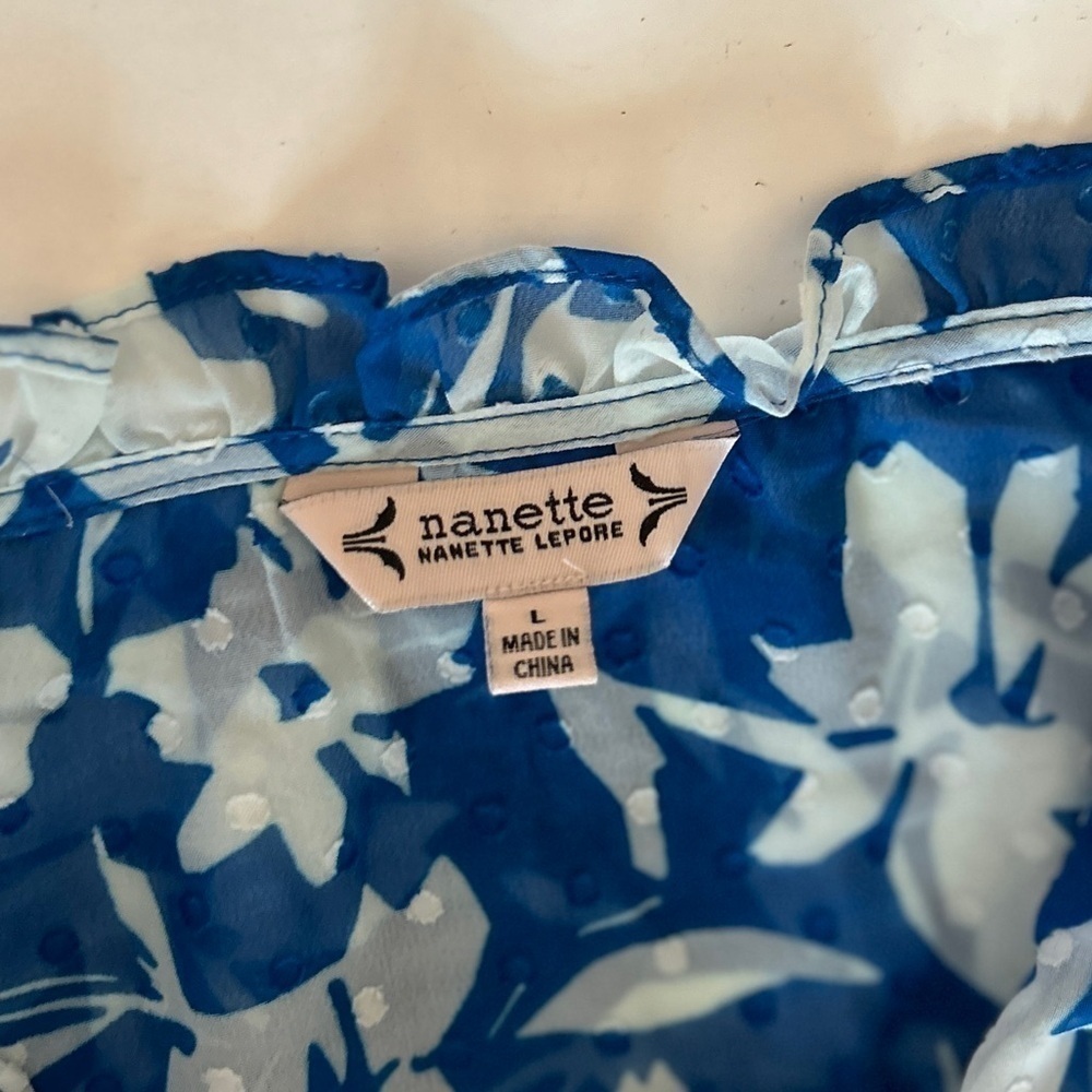 Nanette Lepore Floral Blouse 2 Piece Strong Blue Size L Polyester - Picture 7 of 14